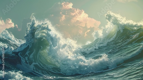 Majestic Ocean Waves at Sunset, Inspiring Nature