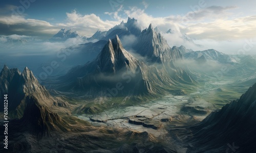 Mountains emerge through the earth's crust
 photo