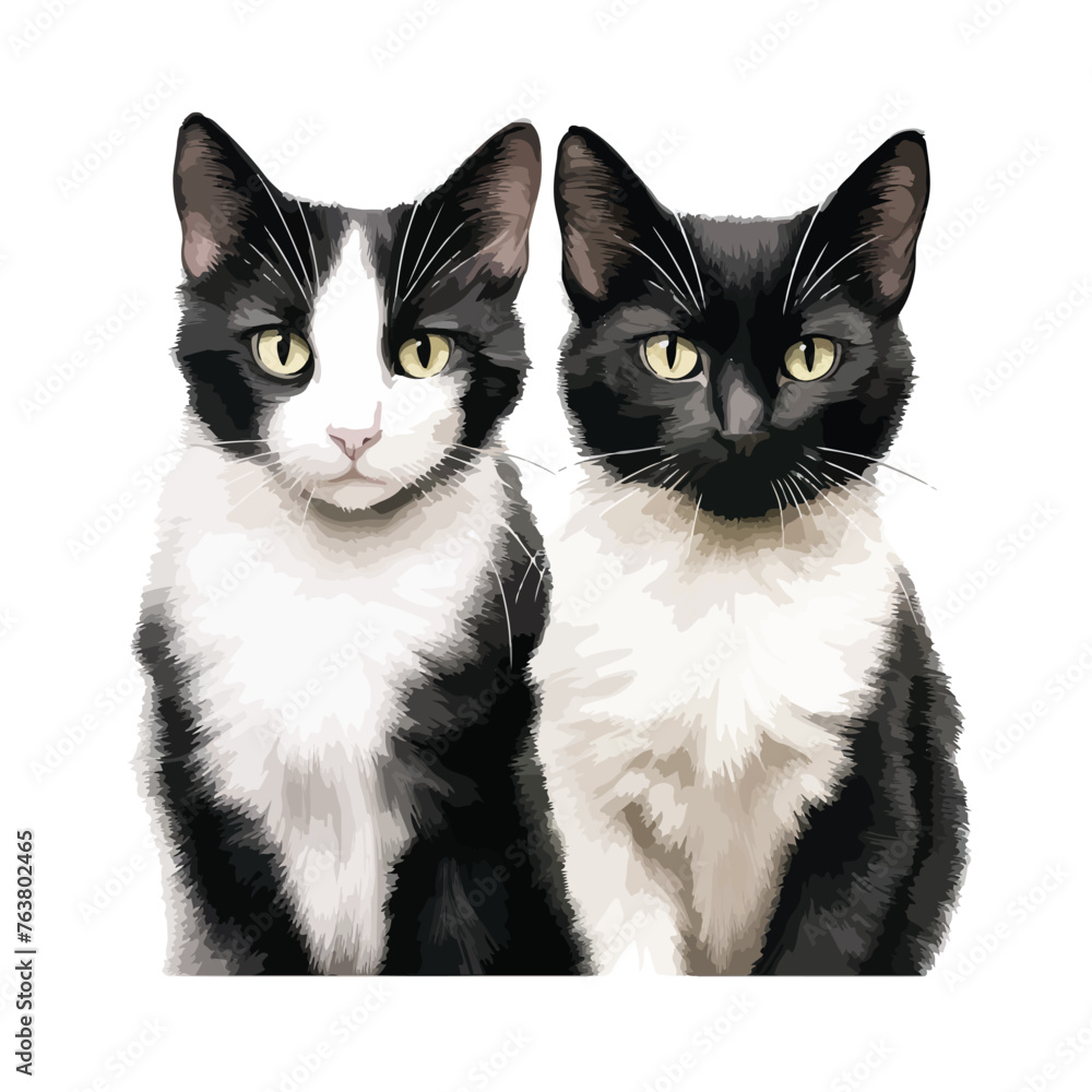 Black  White Cats clipart isolated on white background