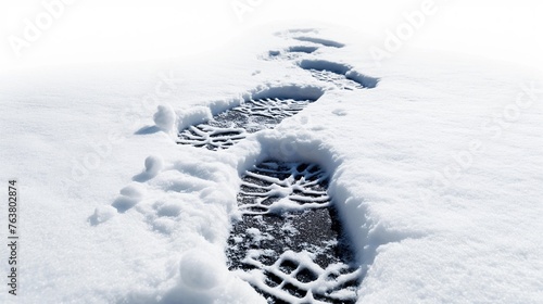 Winter Trail: Solitary Footprints in Fresh Snow © Kunlapat