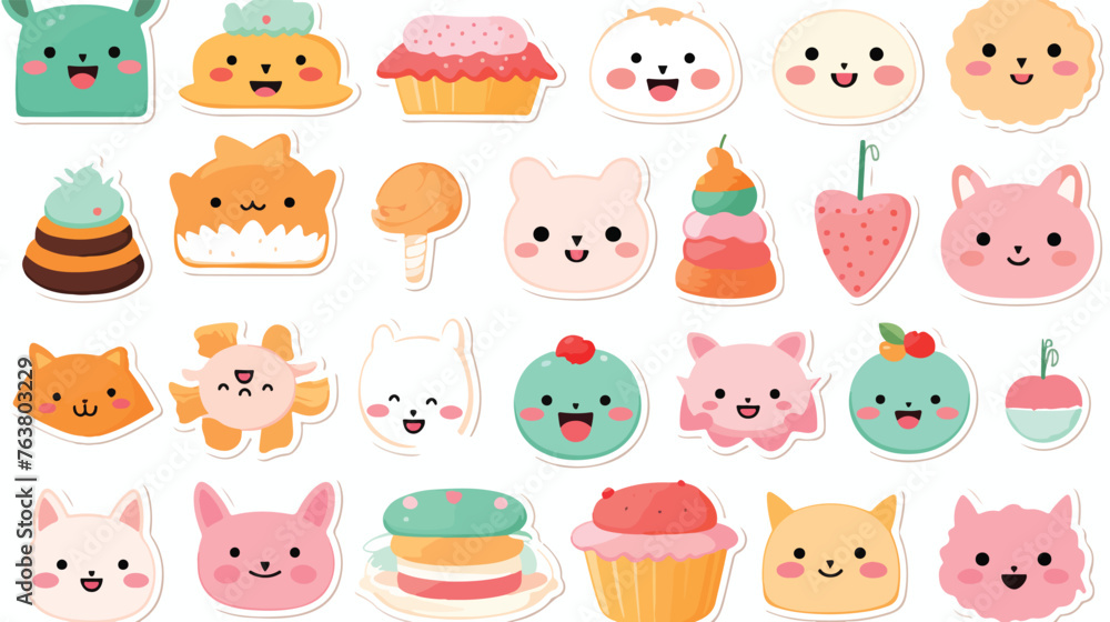 Postcard with stickers kawaii flat vector isolated o