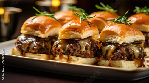A plate of gourmet sliders featuring miniature beef