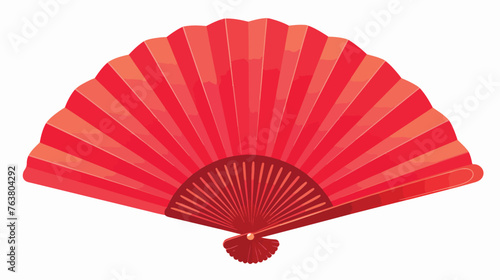Red hand fan icon. Flat illustration of red hand fan
