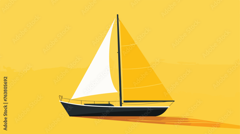 Sailing boat with shadow on yellow background flat vector
