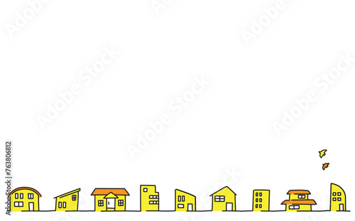 かわいい手描きの住宅街フレーム