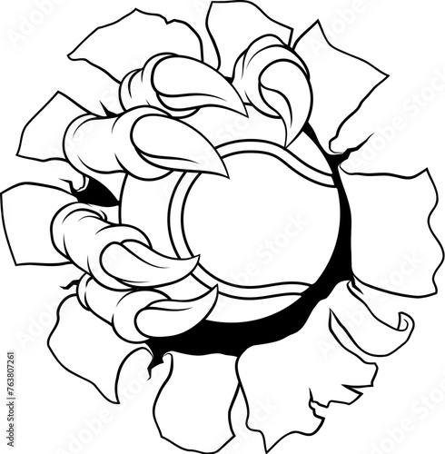 A tennis claw sports illustration of an eagle or animal monster hand holding ball
