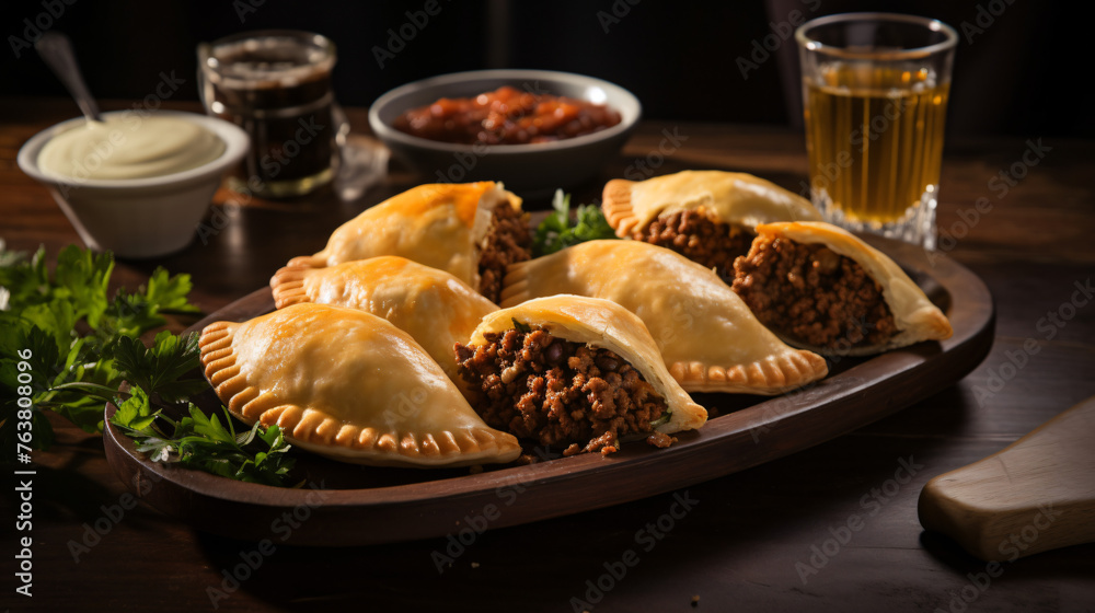 A platter of savory empanadas filled with spiced groun