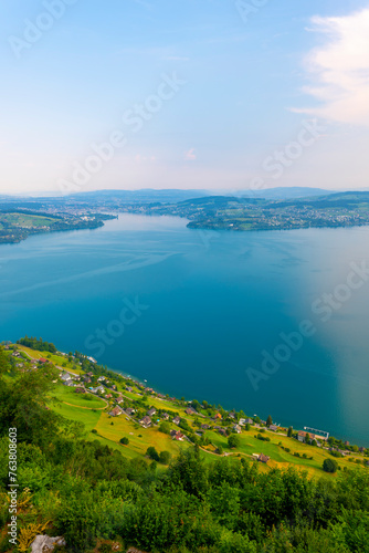 Aerial View over Lake Lucerne and Mountain in Burgenstock, Nidwalden, Switzerland. © Mats Silvan