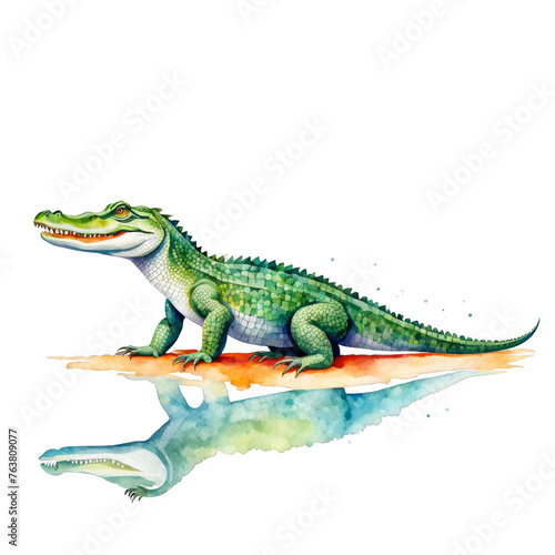 Alligator watercolor painting  marine animal  vector illustration  reptile  clipart  for craft projects  invitation cards  cut out on white background