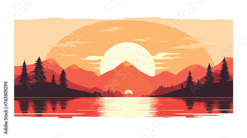Sunset flat vector isolated on white background 