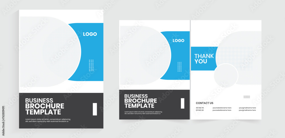 Modern business bifold vector brochure design. Marketing and advertising print template. Business promotional annual report, booklet, or journal design.