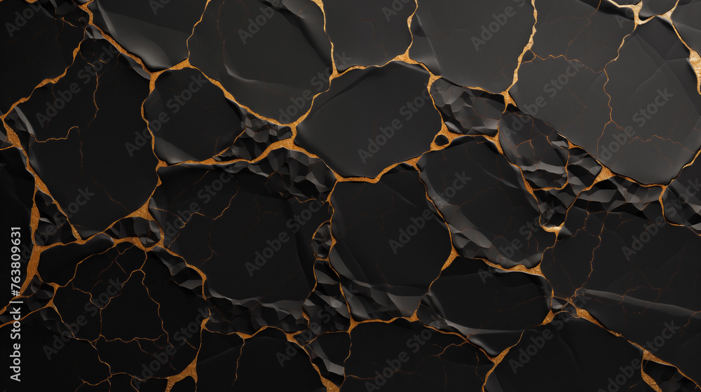 Luxurious black marble background with rich golden veins design - obrazy, fototapety, plakaty 