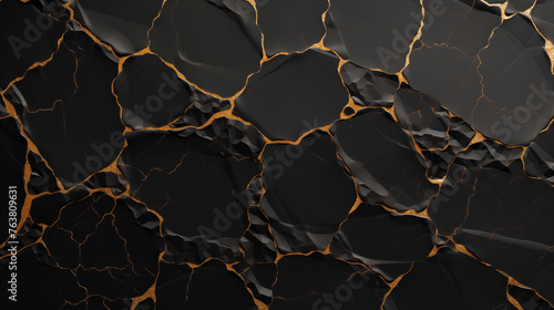 Luxurious black marble background with rich golden veins design photo