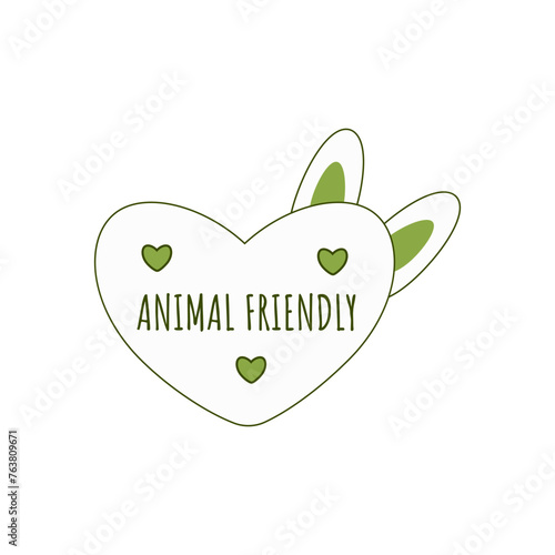 Symbol, sign of animal friendly. Green rabbit with heart, concept of ethical cosmetics that are not tested on animals. Vector eps 10, isolated on white background.	
