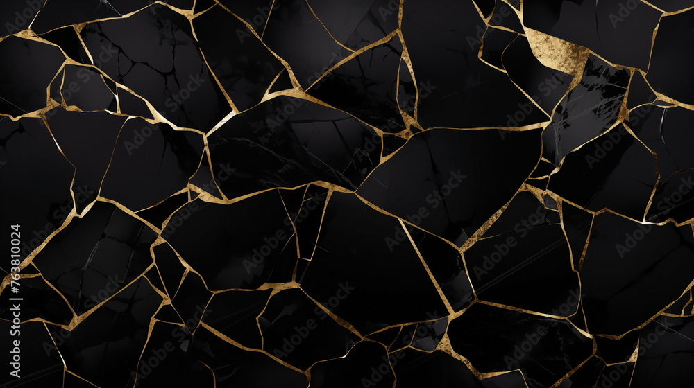 Black marble background with striking golden fractures creating a luxurious feel Black marble background with striking golden fractures creating a luxurious feel