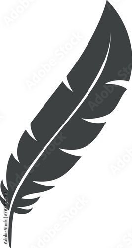 Bird feather black icon. Stylized flying logo