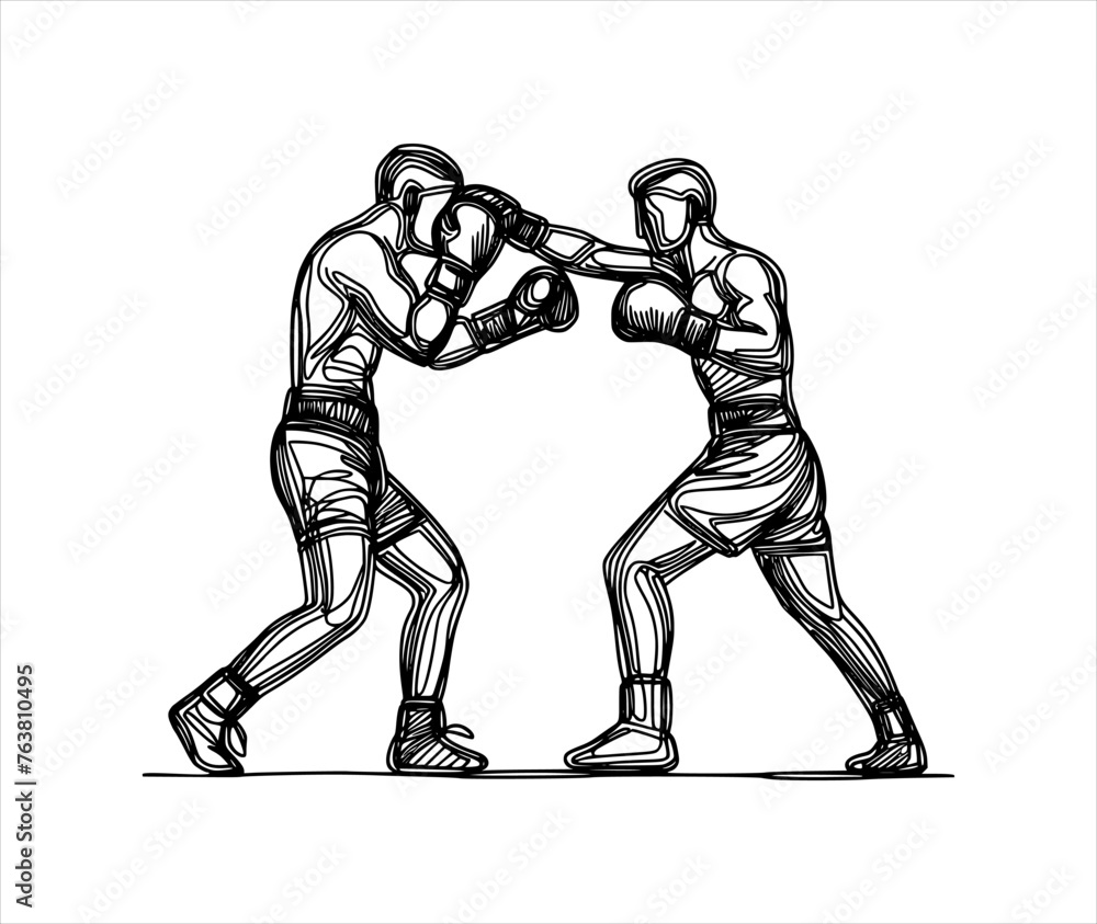 boxing match silhouette - line hand drawing (artwork 1)