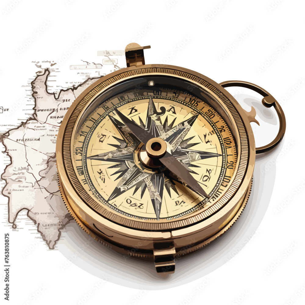 Compass with Map clipart isolated on white background
