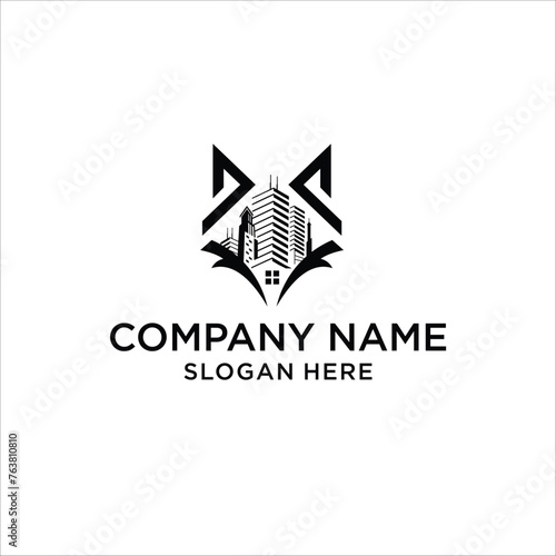 Wolf and Building Shape Unique logo design idea concept, Vector photo