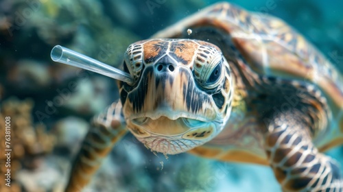 Close-up of a sea turtle wi...
