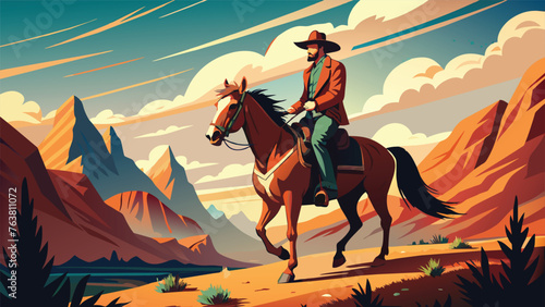 vector horse in sunset