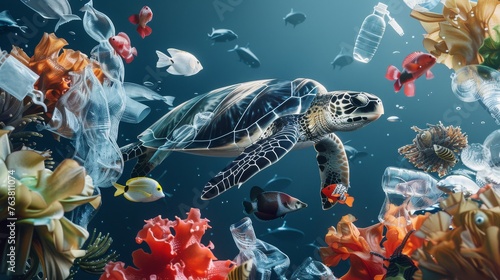 A sea turtle glides through...