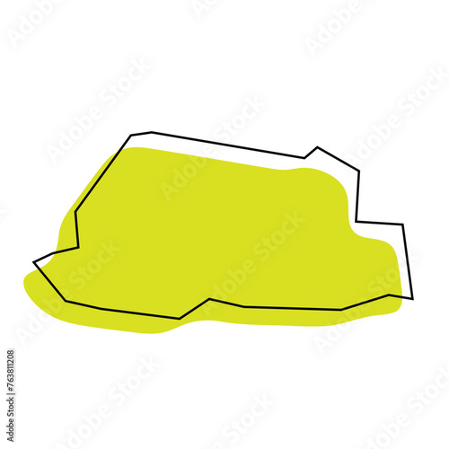 Bhutan country simplified map. Green silhouette with thin black contour outline isolated on white background. Simple vector icon