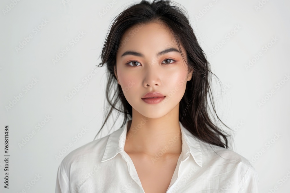 Timeless Beauty: The portrait captures the serene elegance of a woman with natural beauty, exuding confidence and grace. Her gaze, direct and steady, invites a connection. Timeless Beauty: The portrait captures the serene elegance of a woman with natural beauty, exuding confidence and grace. Her gaze, direct and steady, invites a connection.