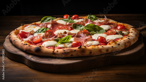 A rustic woodfired pizza topped with fresh mozzarella © franklin
