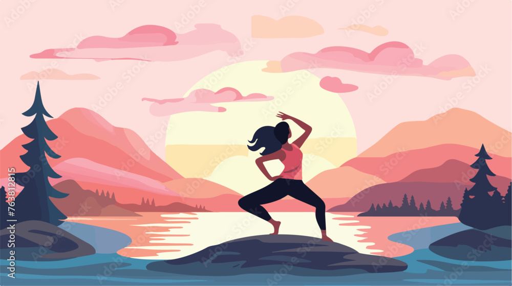 Vector Illustration of young girl Exercise yoga with