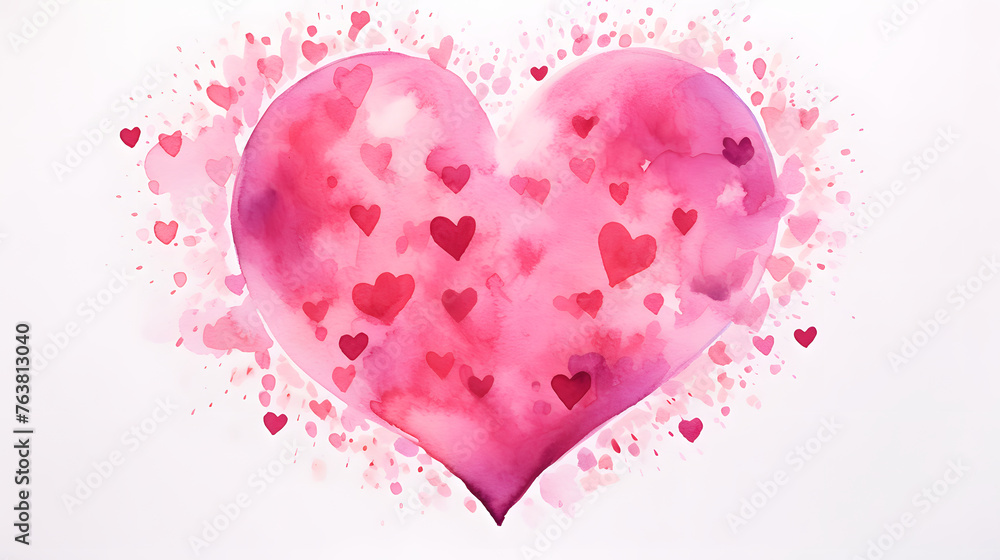 Watercolor Heart with Splashes Valentine's Day Background Love Concept