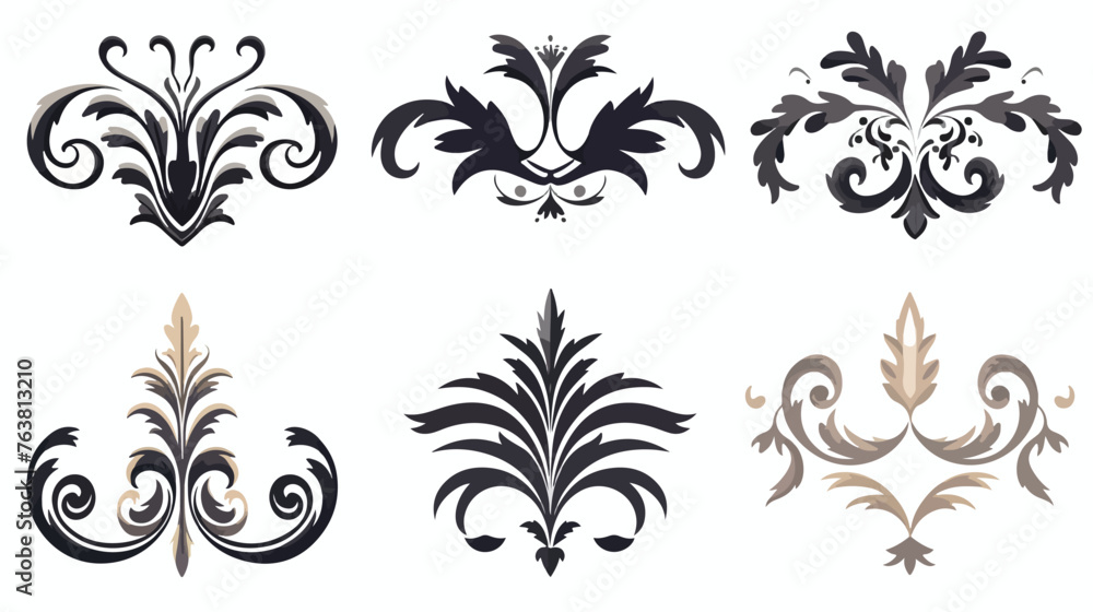 Vector set of hand-painted vintage baroque ornament.