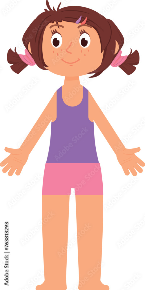 Girl front view. Cartoon kid character in underwear Girl front view. Cartoon kid character in underwear