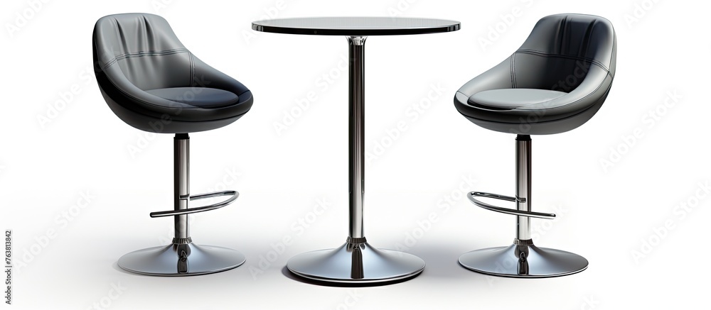 A close-up view of a pair of chairs and a table placed on a clean white tabletop A close-up view of a pair of chairs and a table placed on a clean white tabletop
