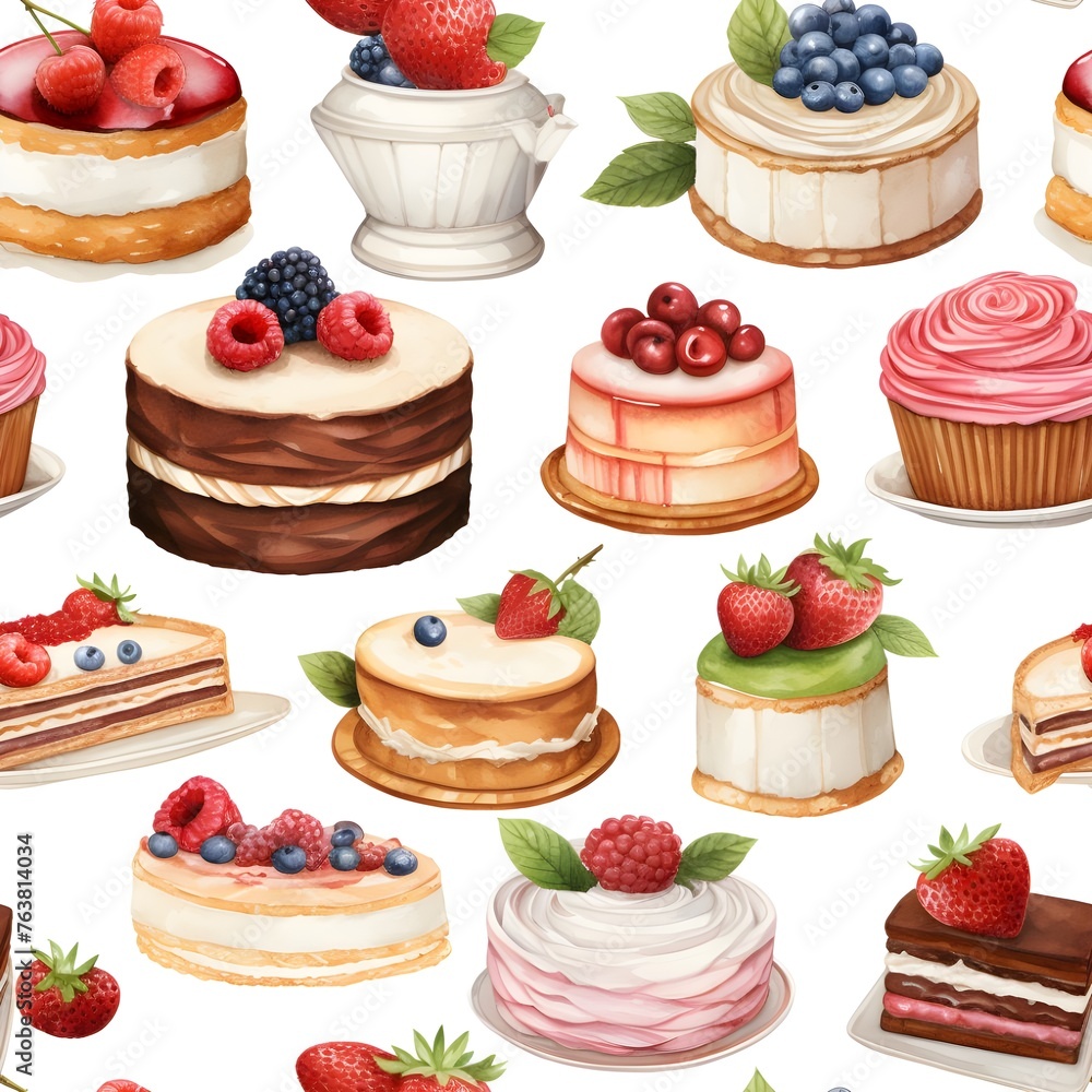 Seamless pattern of cute cartoon bakery ,bread, cake and croissant Seamless pattern of cute cartoon bakery ,bread, cake and croissant
