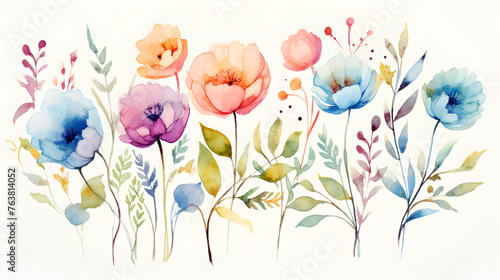 Elegant Watercolor Floral Arrangement with Various Blooms and Foliage