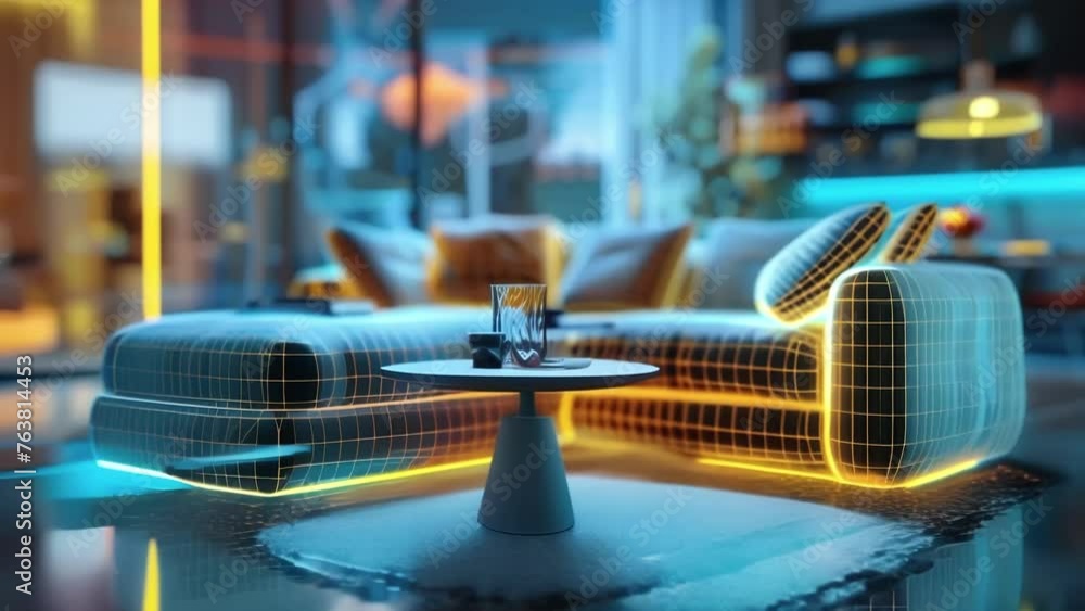 custom made wallpaper toronto digitalA holographic simulation of a futuristic living space complete with furniture and decor created entirely through 3D printing ods.