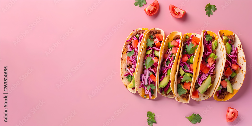 Vegan tacos with various vegetables on a cutting board, Vibrant Vegan Tacos: Variety of Vegetables on Chopping Board