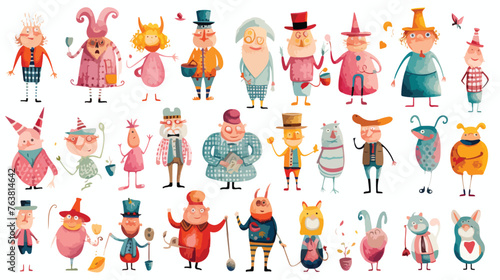 Whimsical Cartoon Characters in Colorful Clip Art Co