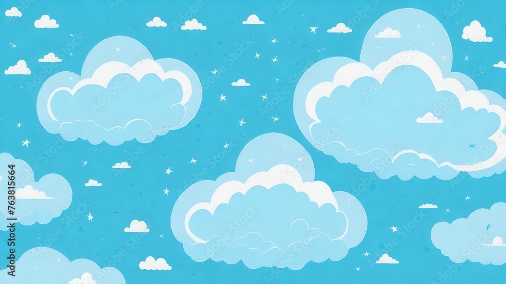 Whimsical hand-drawn cartoon scene featuring a sky filled with puffy white clouds against a light blue background Soft and dreamy clouds creating a serene atmosphere. Whimsical hand-drawn cartoon scene featuring a sky filled with puffy white clouds against a light blue background Soft and dreamy clouds creating a serene atmosphere.