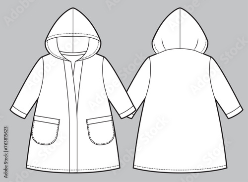 Kids's bathrobe technical sketch isolated on white background.