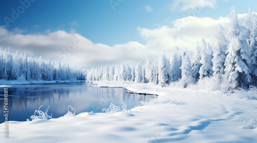 A snowy winter landscape with snowcovered trees 