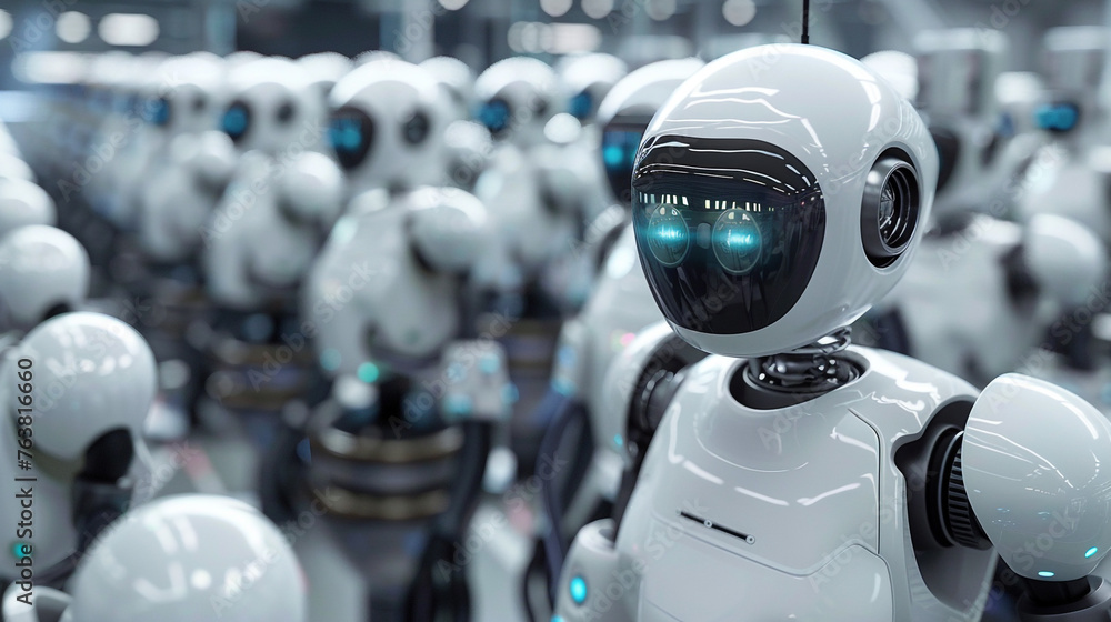robot on the wall, A futuristic robot assembly line with robots working collaboratively robot on the wall, A futuristic robot assembly line with robots working collaboratively