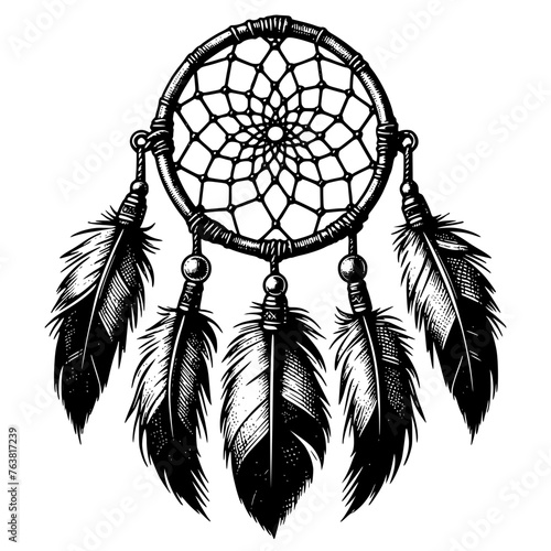 Native American Dreamcatcher Black And White
