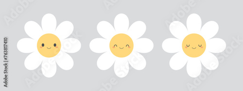 Set of cute white flower icons. Flat design illustration. 