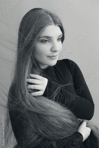 teenager girl with long hair