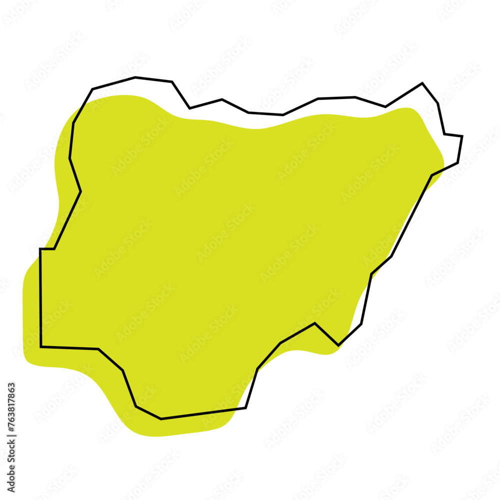 Nigeria country simplified map. Green silhouette with thin black contour outline isolated on white background. Simple vector icon Nigeria country simplified map. Green silhouette with thin black contour outline isolated on white background. Simple vector icon