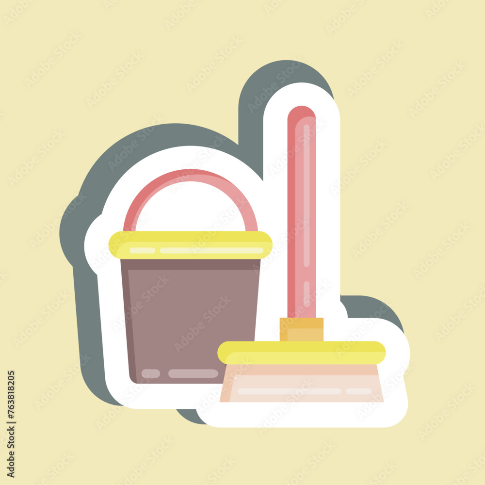 Sticker Broom and Bucket. suitable for Kids symbol. simple design editable. design template vector. simple illustration Sticker Broom and Bucket. suitable for Kids symbol. simple design editable. design template vector. simple illustration