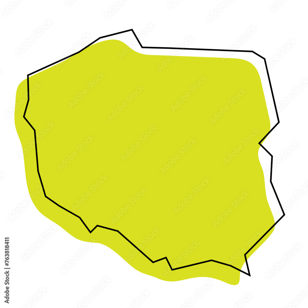 Poland country simplified map. Green silhouette with thin black contour outline isolated on white background. Simple vector icon Poland country simplified map. Green silhouette with thin black contour outline isolated on white background. Simple vector icon