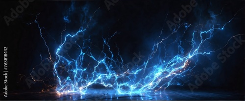 Blue pure energy with electrical electricity plasma power fusion on plain black background from Generative AI
